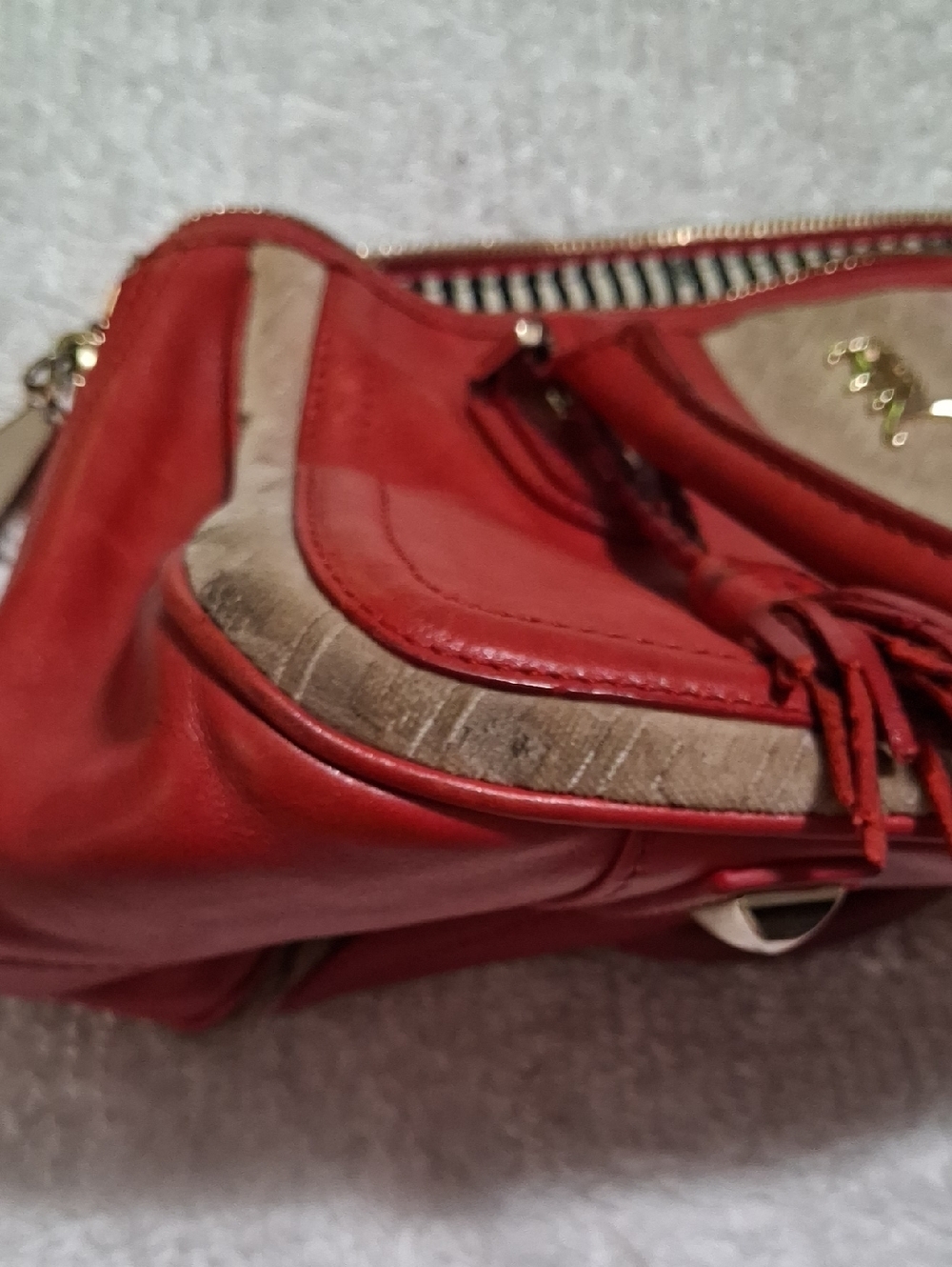L.A.M.B. Matching Red and Beige Logo-Accent Leather Bag & Wallet - Picture 13 of 16